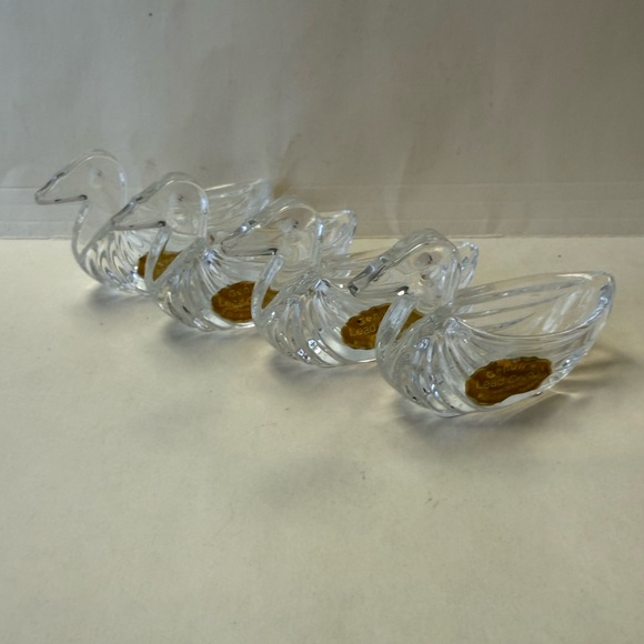 Set of 4 Vintage Crystal Duck Swan West Germany Salt Cellars w/ Foil Stickers